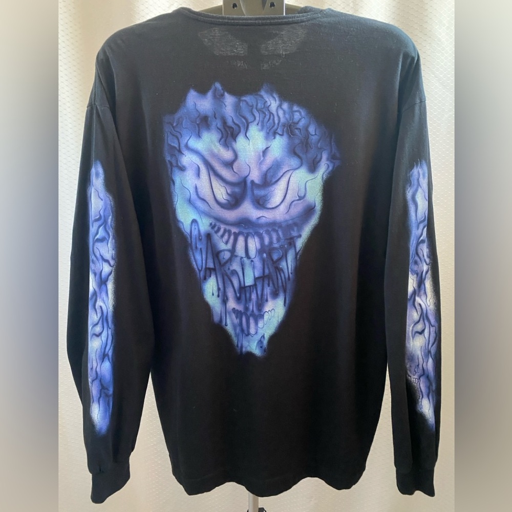 Carhartt Grin Long Sleeve T-Shirt with blue Flame Graphic, Size L - Picture 2 of 4